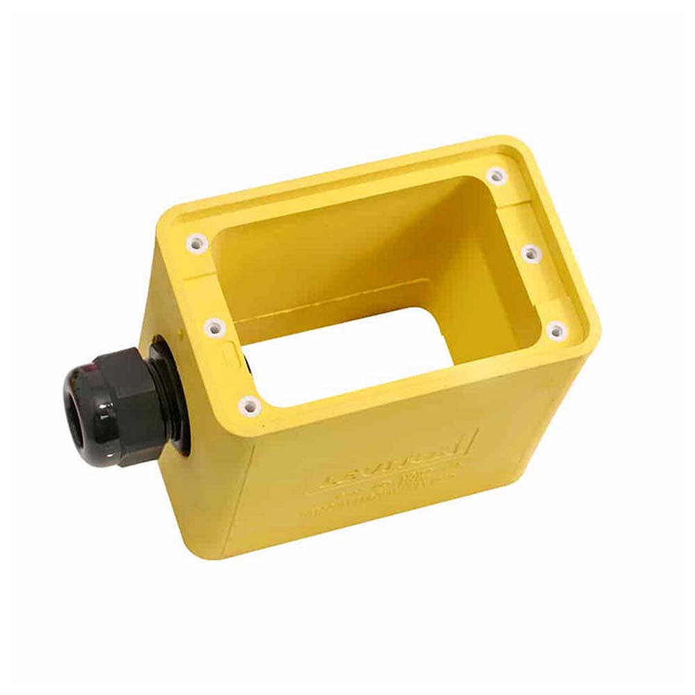 CAJA TOMACORRIENTE PORTATIL BOTONERA UNICA COLGANTE AMARILLA LEVITON