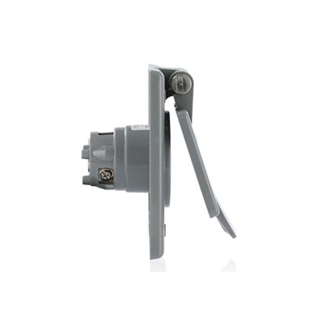 CLAVIJA EMPOTRABLE C/ TAPA INTEMPERIE 2P 3H 15A 125V NEMA5-15P MCA LEVITON
