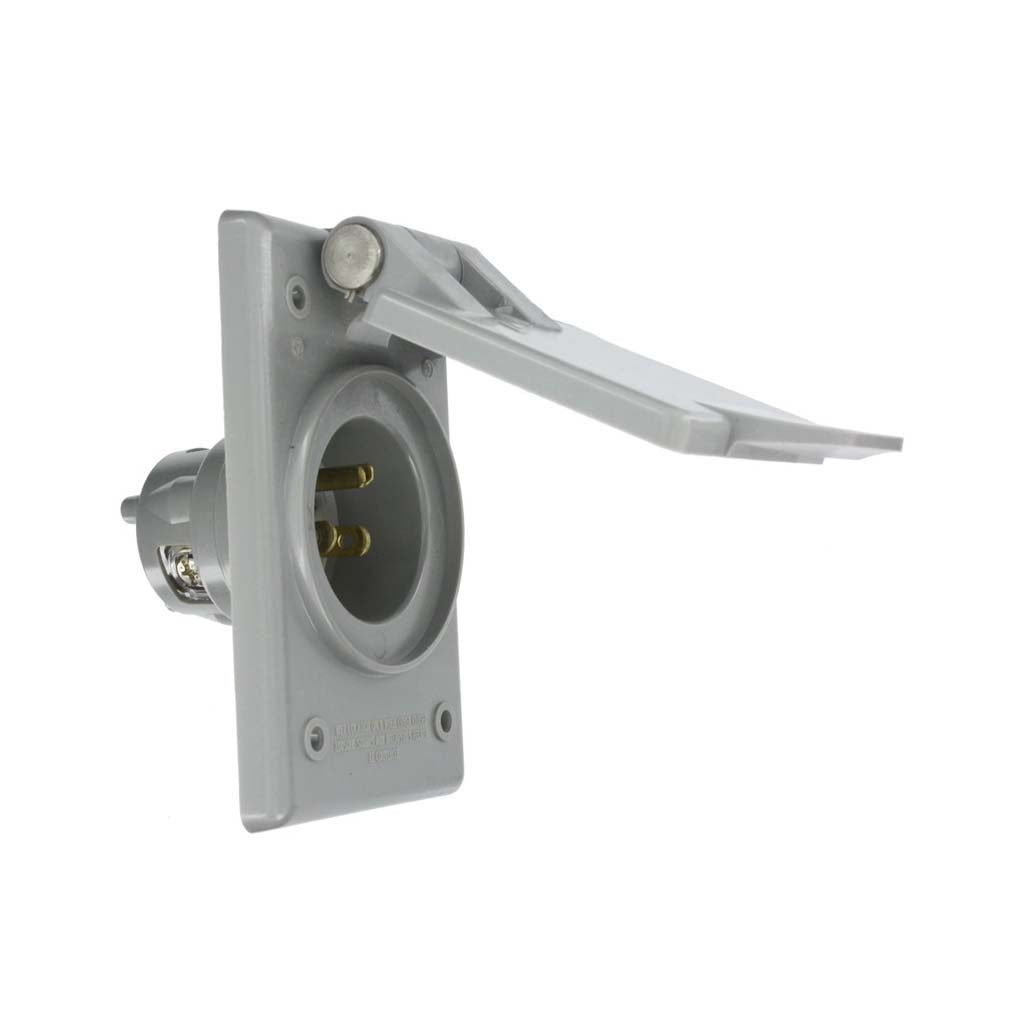 CLAVIJA EMPOTRABLE C/ TAPA INTEMPERIE 2P 3H 15A 125V NEMA5-15P MCA LEVITON