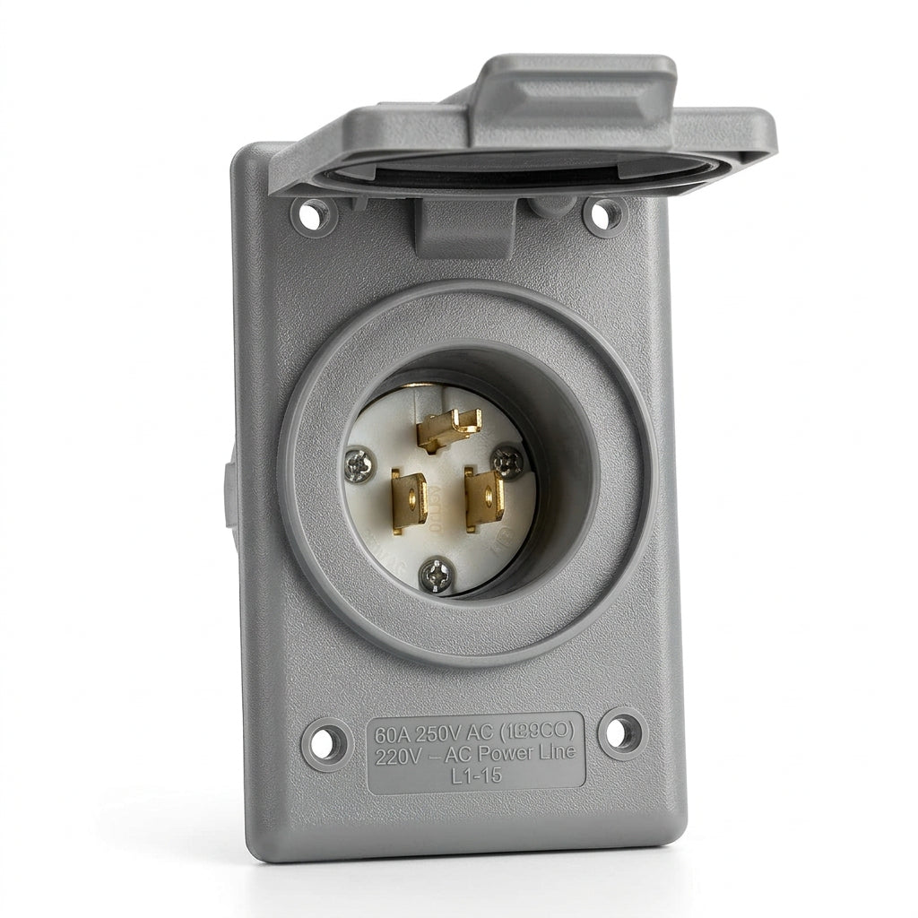 CLAVIJA EMPOTRABLE C/ TAPA INTEMPERIE 2P 3H 15A 125V NEMA5-15P MCA LEVITON