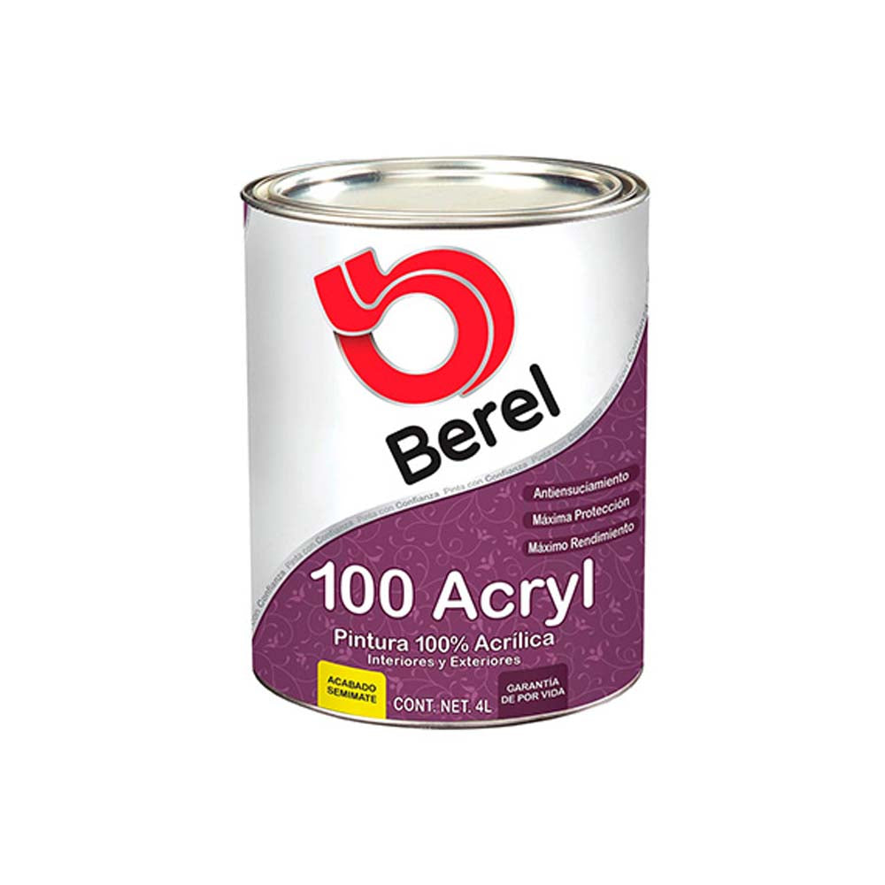 PINTURA 100% ACRILICA 100-ACRYL BLANCO/PASTEL SERIE 2100 SEMIMATE GALON 4LT