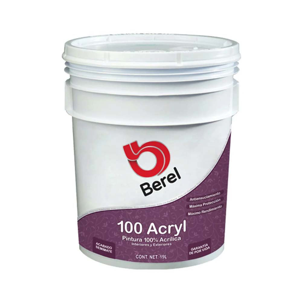 PINTURA 100% ACRILICA 100-ACRYL BLANCO/PASTEL SERIE 2100 SEMIMATE CUBETA 19LT