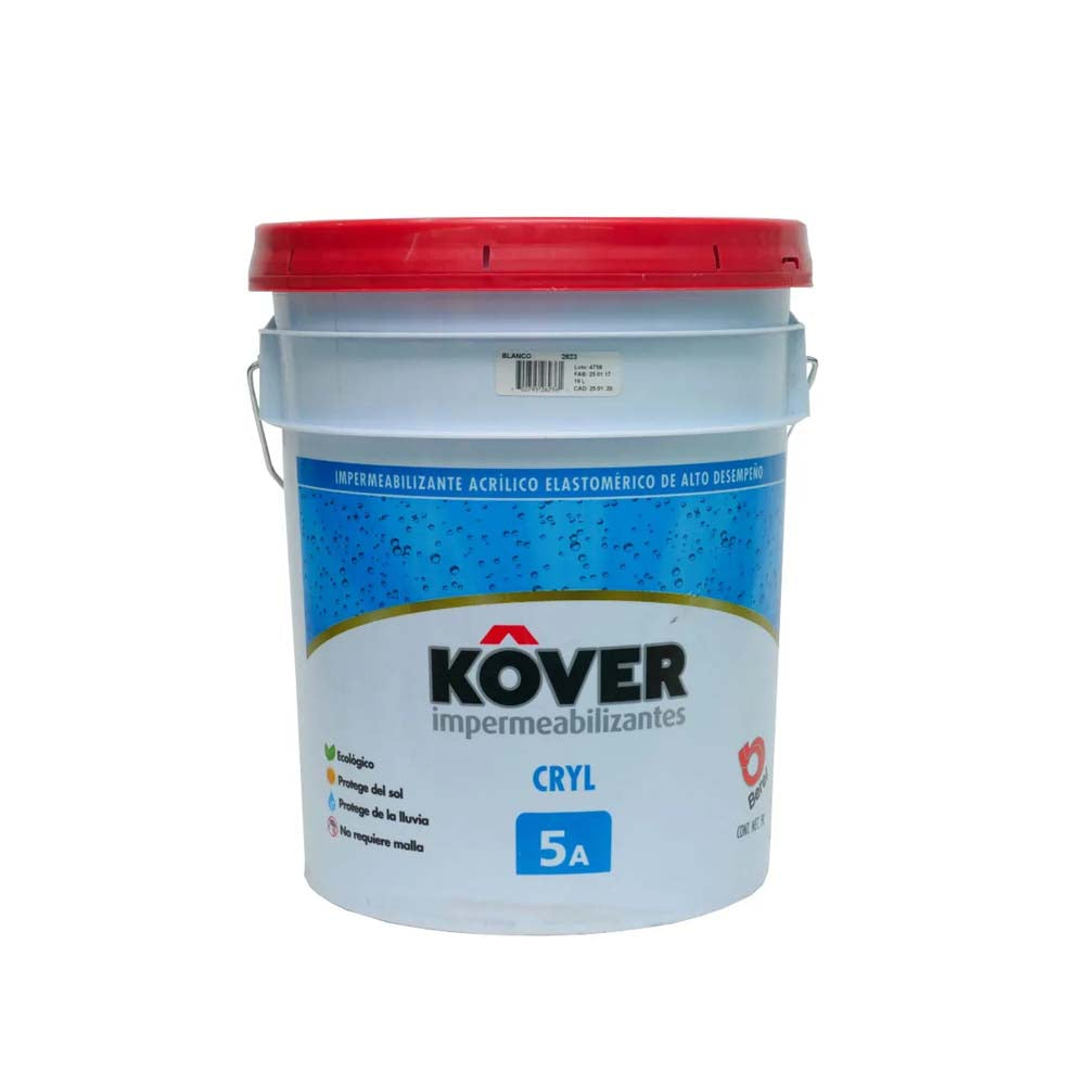 IMPERMEABILIZANTE KOVER CRYL BLANCO SERIE 2600 5 AÑOS CUBETA 19LT