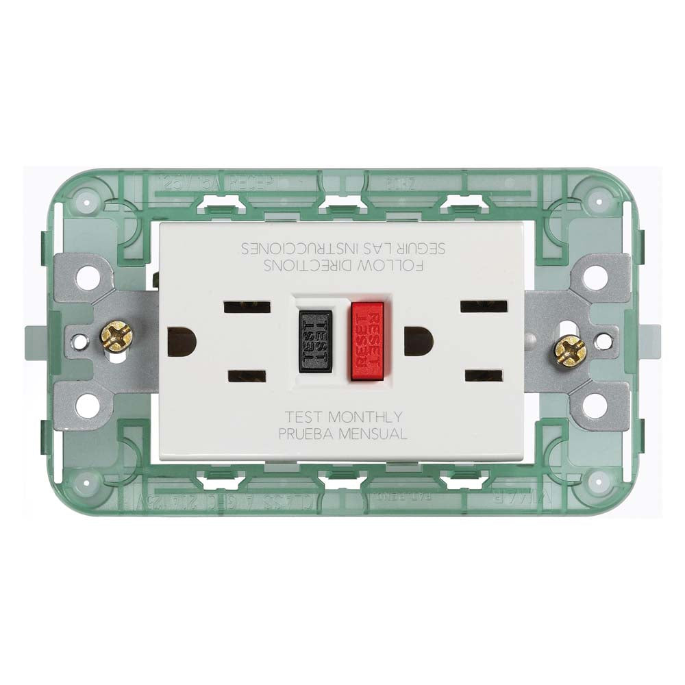 TOMA DUPLEX 2P+T USA 15A/127V. CON GFCI BLANCO 14296 PLANA VIMAR