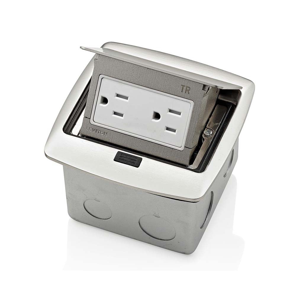 PLACA POP UP NIQUEL PULIDO C/ RECEPTACULO DUPLEX TR 15A MCA LEVITON