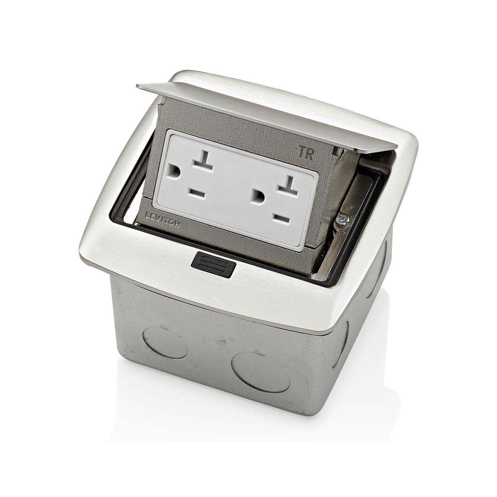 PLACA POP UP NIQUEL PULIDO CON RECEPTACULO DUPLEX TR 20A LEVITON