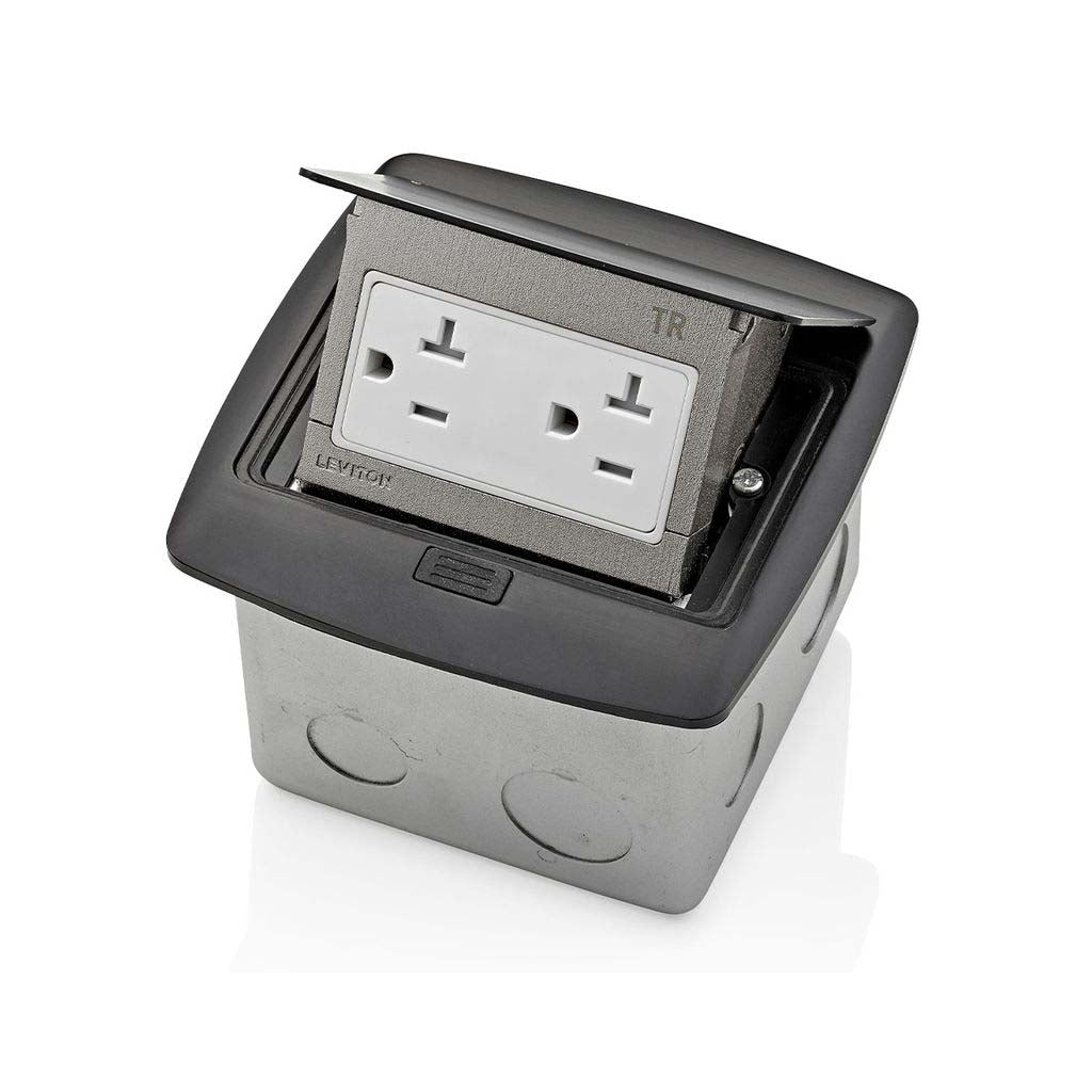 PLACA POP UP NEGRO MATECON RECEPTACULODUPLEX TR 20A LEVITON