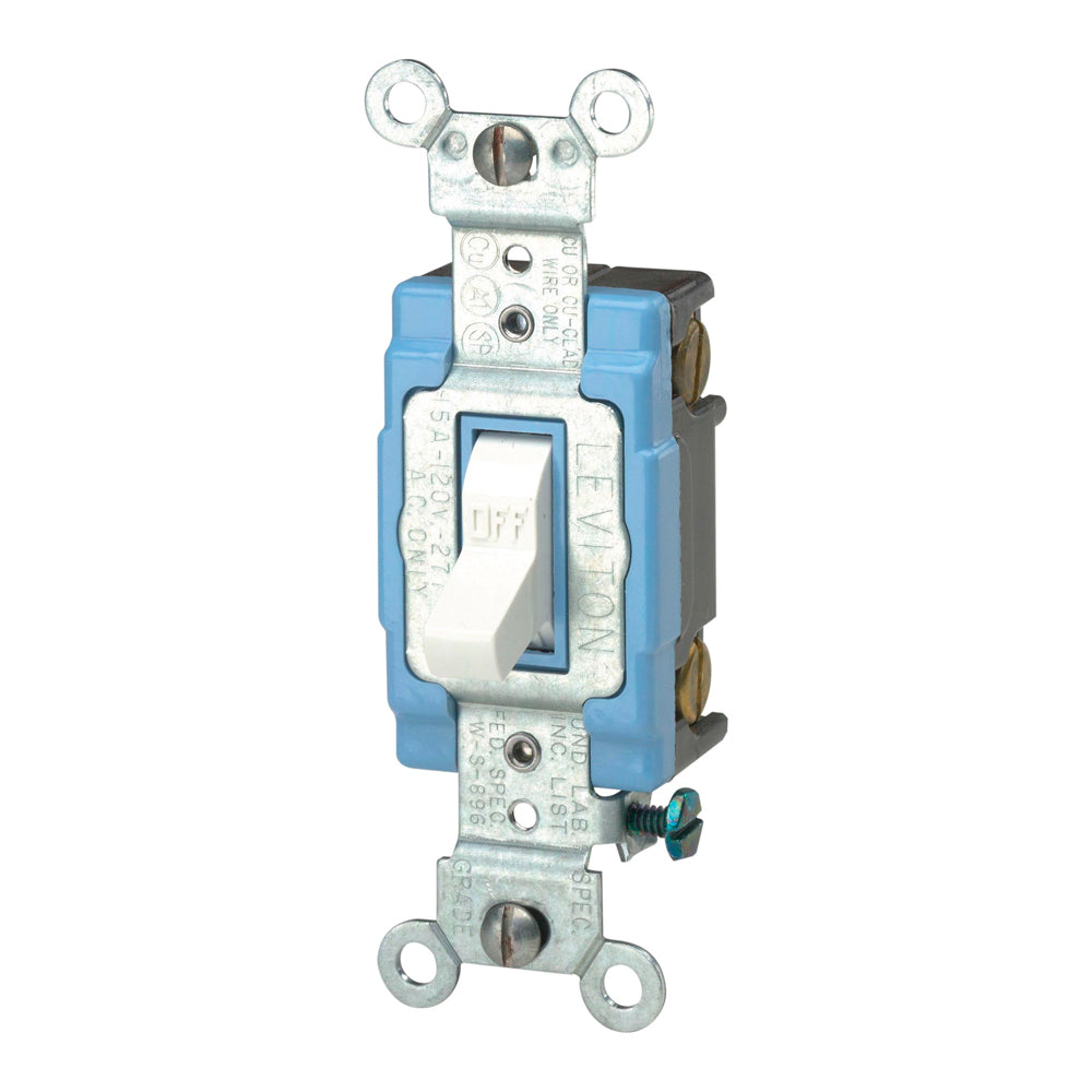 APAGADOR DE PALANCA SILENCIOSO INDUSTRIAL 1 POLO 15A/120-277V. BLANCO LEVITON