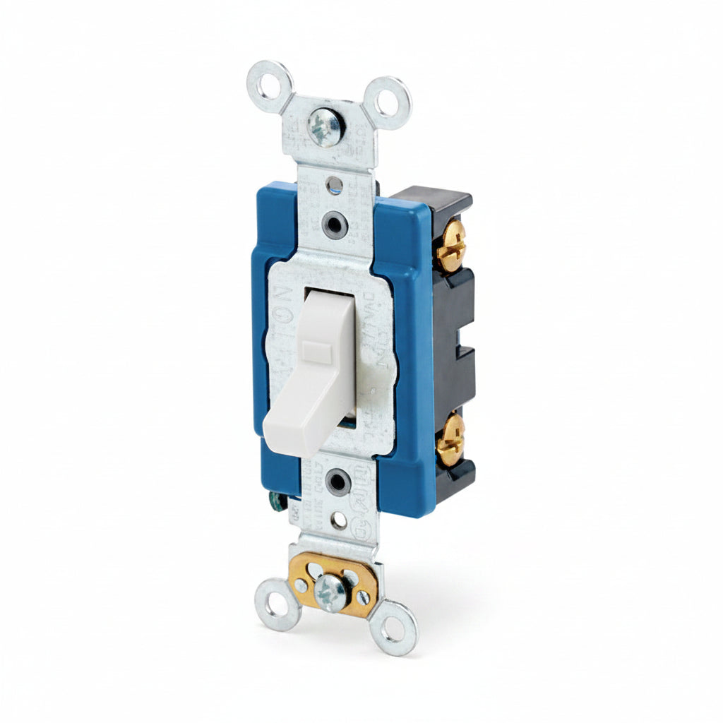 APAGADOR DE PALANCA SILENCIOSO INDUSTRIAL 2 POLOS 15A/120-277V. BLANCO LEVITON