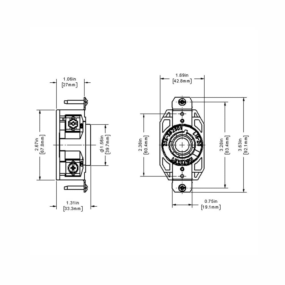 CONTACTO INDUSTRIAL FIJO 3P-3H 20A/125-250V. *** OFRECER 7310 *** LEVITON