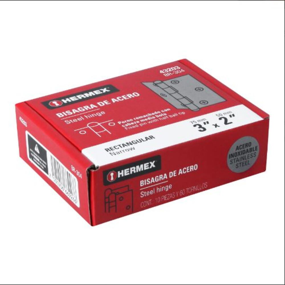 BISAGRA RECTANGULAR 3" ACERO INOXIDABLE MCA TRUPER HERMEX
