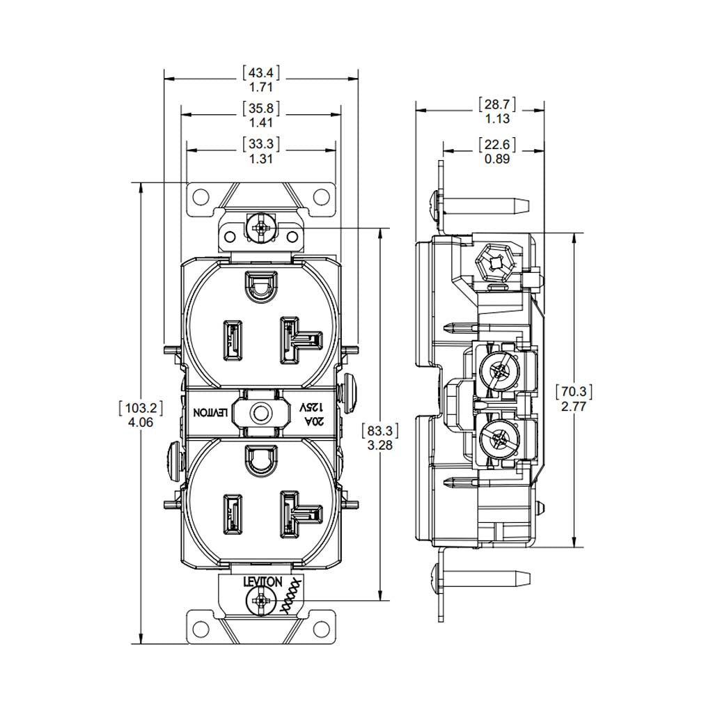 RECEPTACULO DUPLEX T. AISL. 2P-3H 15A/125V. BLANCO LAT. Y POST. 05262-IGW LEVITON