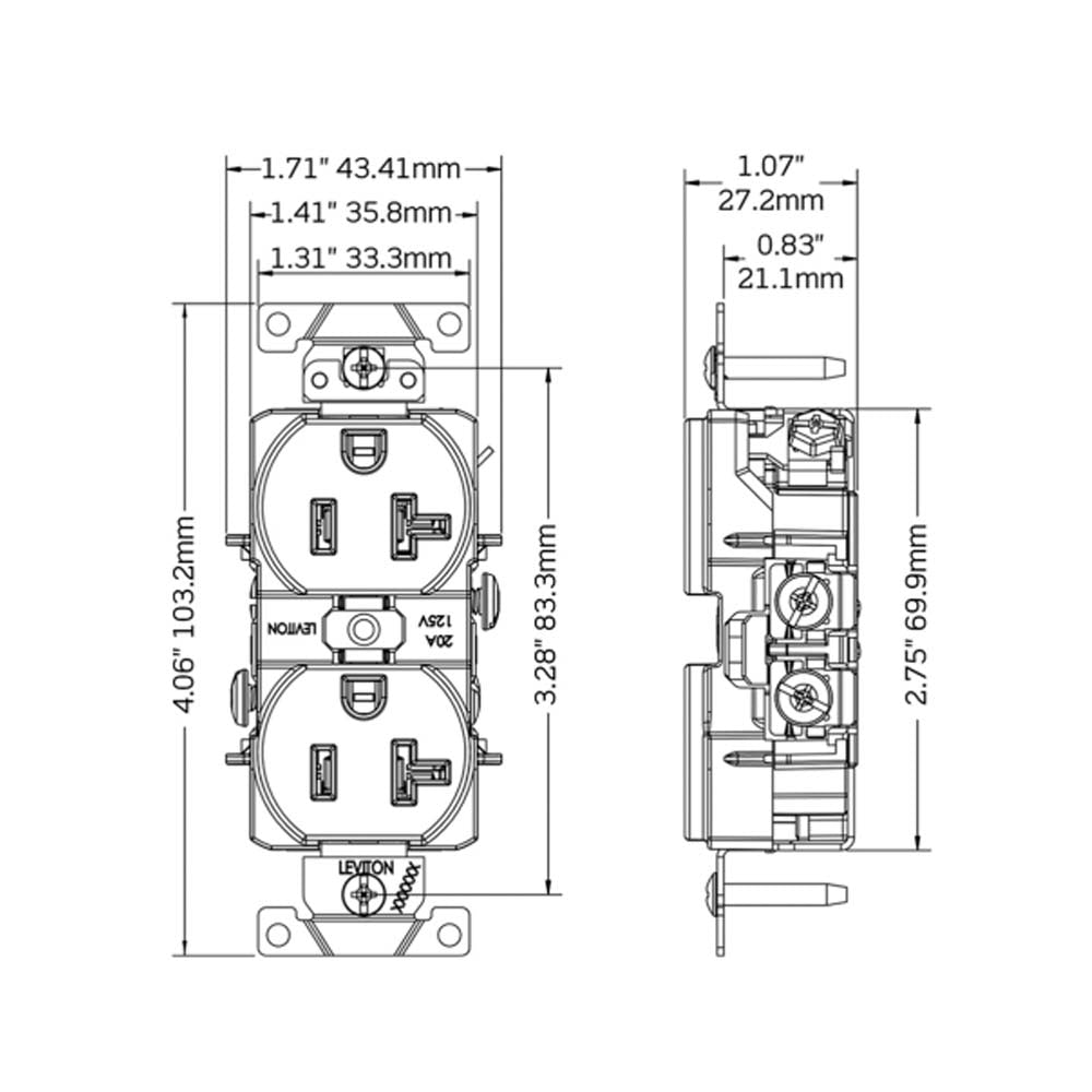 CONTACTO DUPLEX GRADO INDUSTRIAL PARA TRABAJOS PESADOS COLOR ENTRADA RECTA BLANCO *** OFRECER HBL5362W O AH5362W *** LEVITON