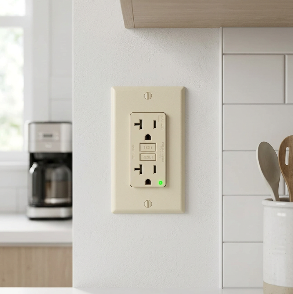 RECEPTACULO DUPLEX SUPRESO LED DECORA 20A 125V 2P 3W NEMA 5-20R MARFIL MCA LEVITON