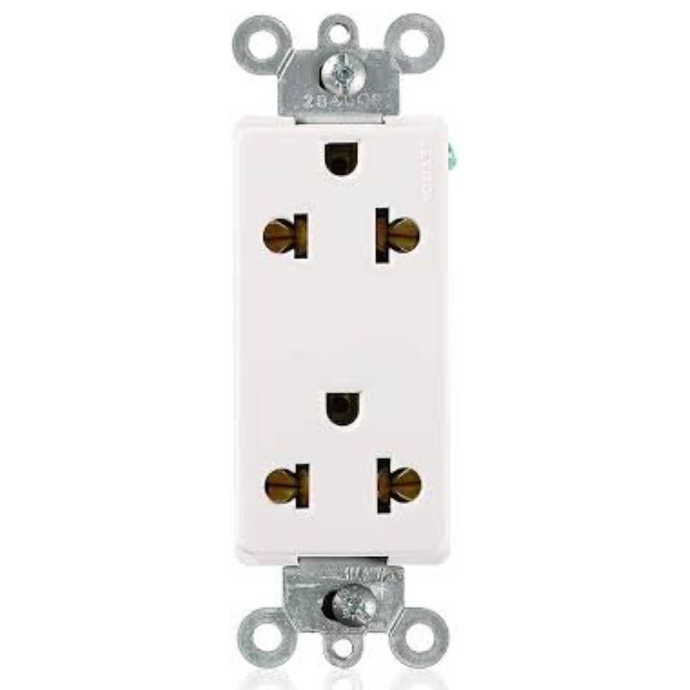 CONTACTO DUPLEX UNIV. DECORA PLUS 2P-3H 15A/125-250V. S/CONEXION TIERRA BLANCO LEVITON