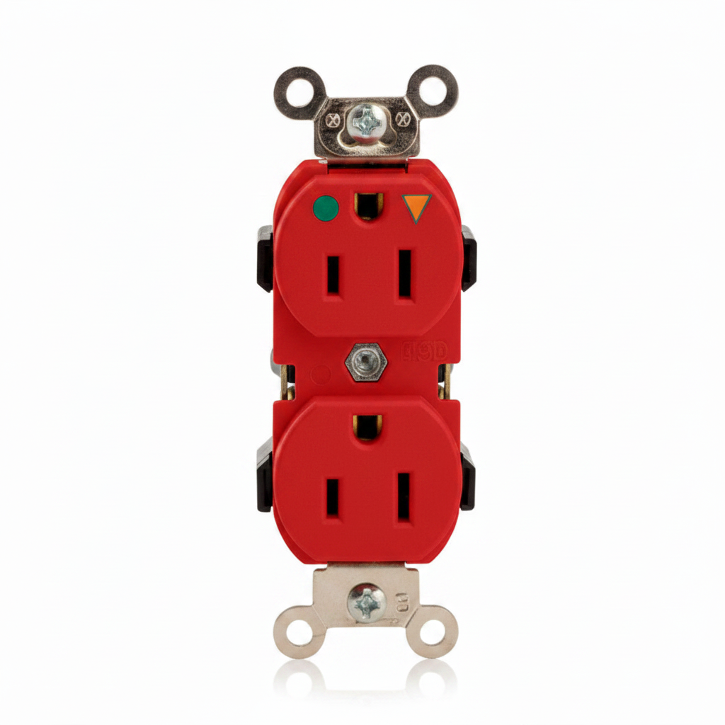 RECEPTACULO DUPLEX G.HOSPITAL T.AISLADA 2P 3H 15A 125V COLOR ROJO LEVITON *** OFRECER LEV102 ***