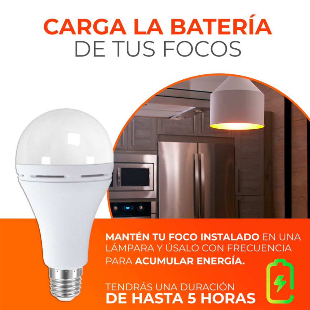 FOCO LED TECNOLITE A19 RECARGABLE 9W LUZ DE DÍA BASE E27