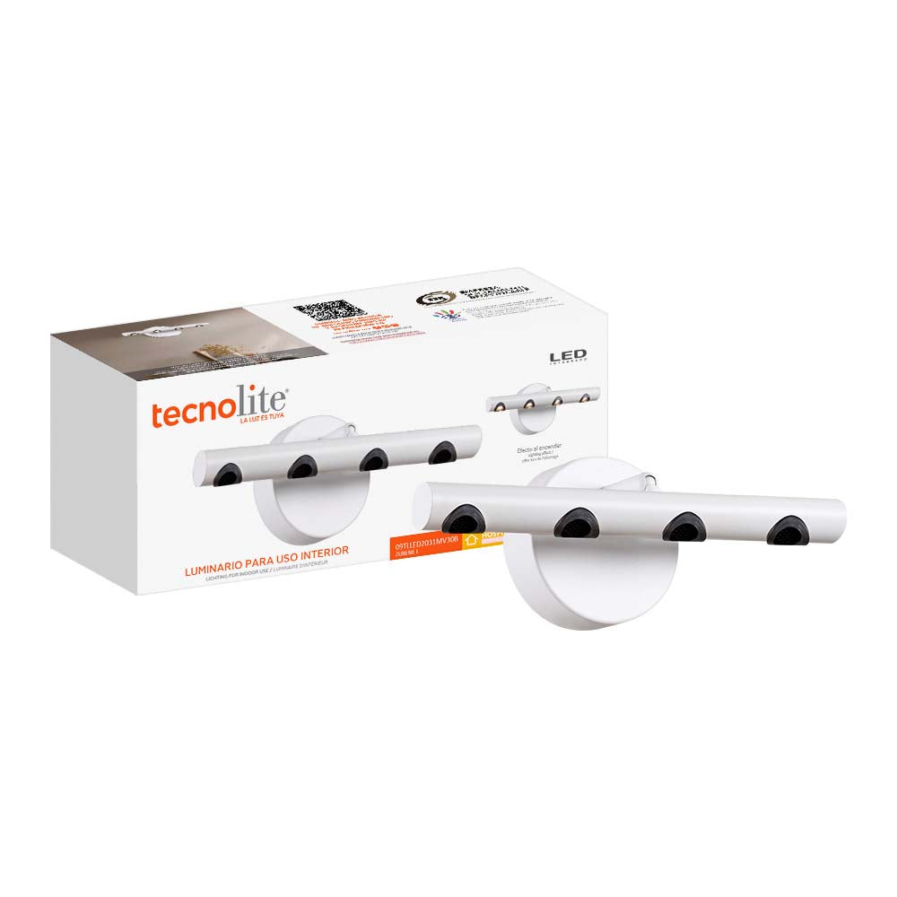 LAMPARA DE PARED ARBOTANTE LED 9W LUZ CALIDA BRILLANTE DIRIGIBLE IRC90 NO ATENUABLE BCO