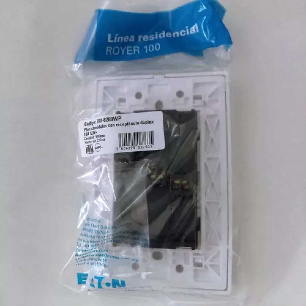 PLACA 3 MODULO CON RECEPTACULO DUPLEX BLANCO 100-6288WP ROYER 100