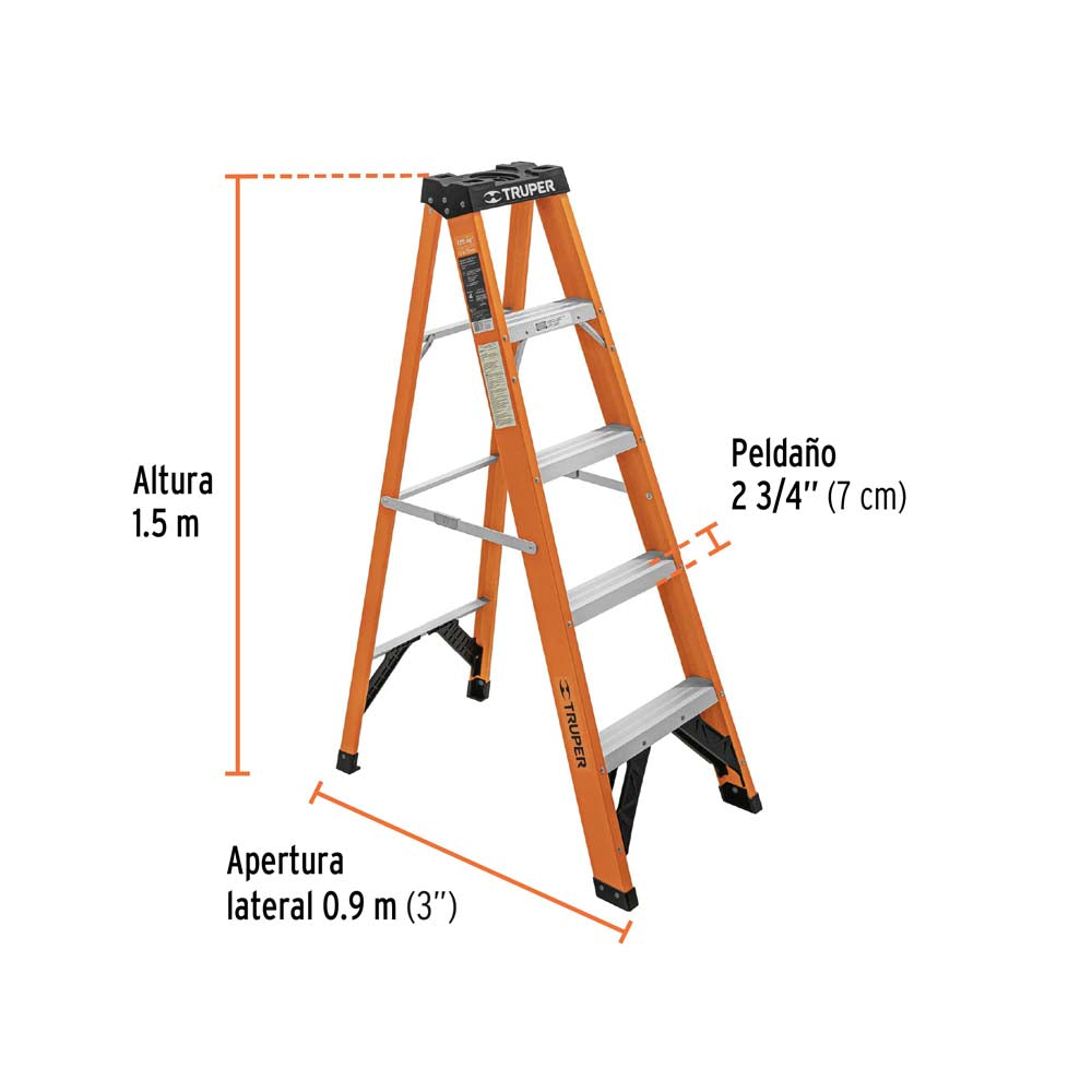 ESCALERA DE TIJERA TIPO LL 4 PELDAÑOS FIBRA DE VIDRIO EST-24FV MCA TRUPER
