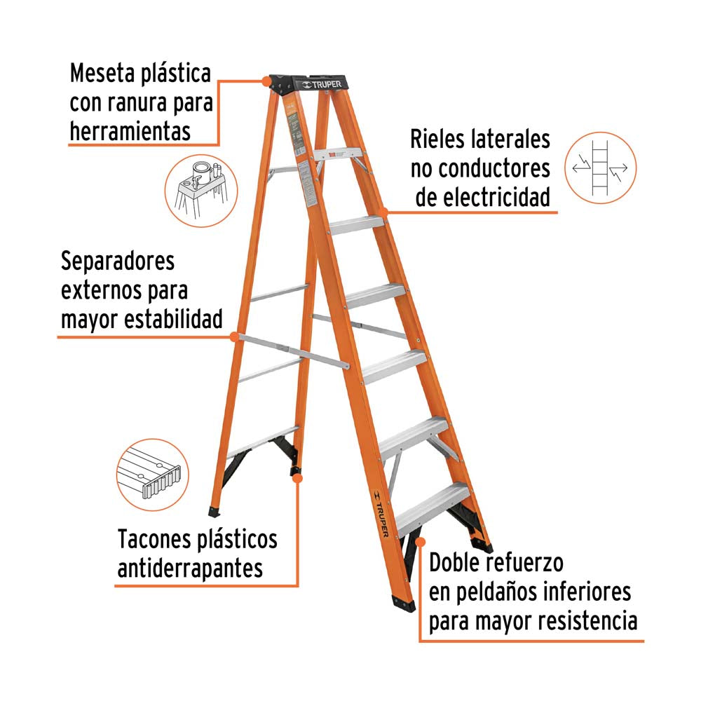 ESCALERA DE TIJERA TIPO LL 6 PELDAÑOS FIBRA DE VIDRIO EST-26FV