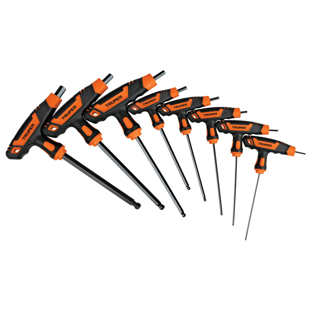 JUEGO 8 LLAVES ALLEN STD EXTRALARGAS MANGO T PUNTA DE BOLA