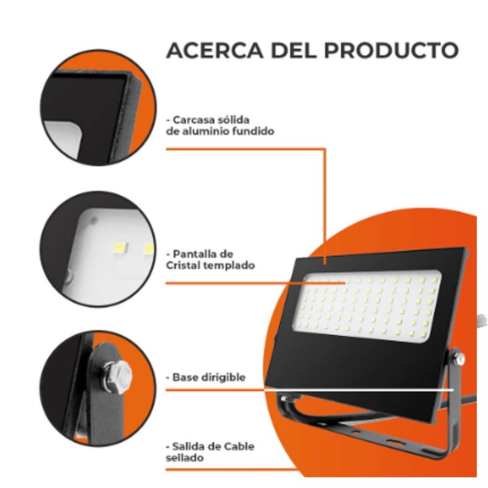 REFLECTOR EXT LED 100W 100-240V 9000LM 6500K NGR***HAE2025***