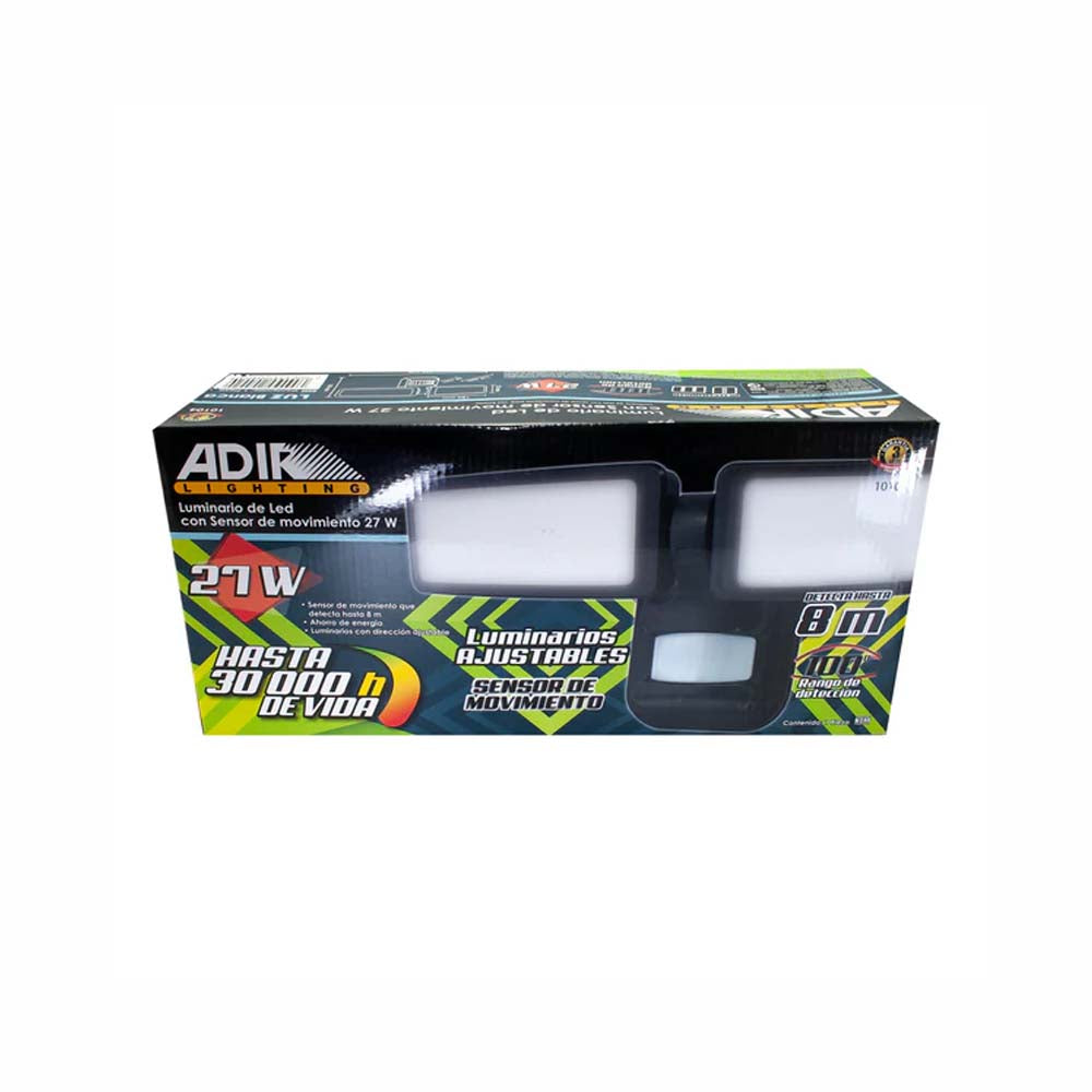 LUMINARIO LED C/SENSOR MOVIMIENTO MAX. 8MTS 27W. 6500K LUZ DE DIA ***ADIR***