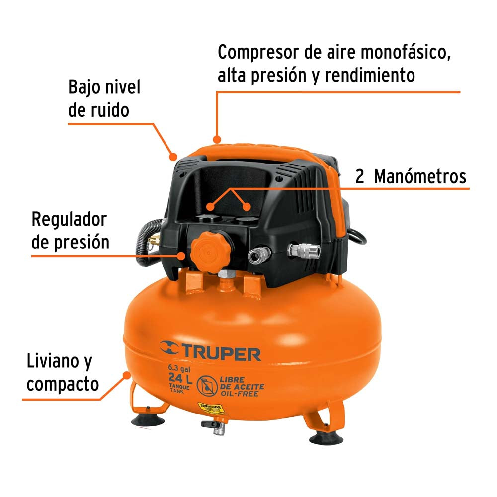 KIT COMP LIBRE DE ACEITE 24 L 2-2/3 HP PIPI-420 Y MANGUERA