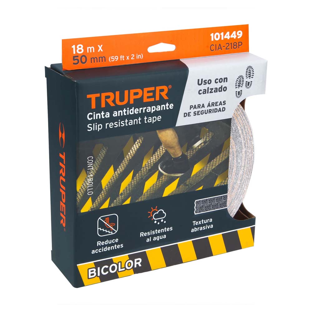 ROLLO DE 18M DE CINTA ANTIDERRAPANTE AMA/NEGRA 50MM C/ ABRASIVO CIA-218P