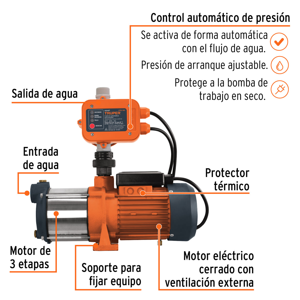 BOMBA PRESURIZADORA MULTIETAPAS 1HP TRUPER