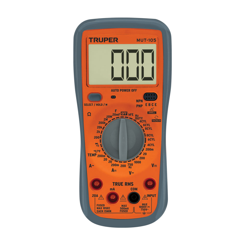 MULTIMETRO DIGITAL PARA MANTENIMIENTO AUTOMOTRIZ CON RMS VERDADERO MUT-105 TRUPER
