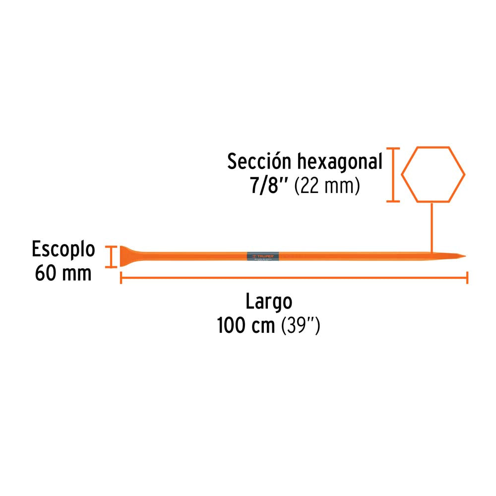 BARRETA DE PUNTA DE PUNTA DE 7/8" X 100 CM ESCOPLO 60 MM TRUPER