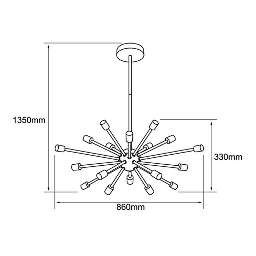 COLGANTE METÁLICO TECNOLITE CELAENO II 1.35M DE ALTURA CON 18 BASES E27 NO INCLUYE FOCOS