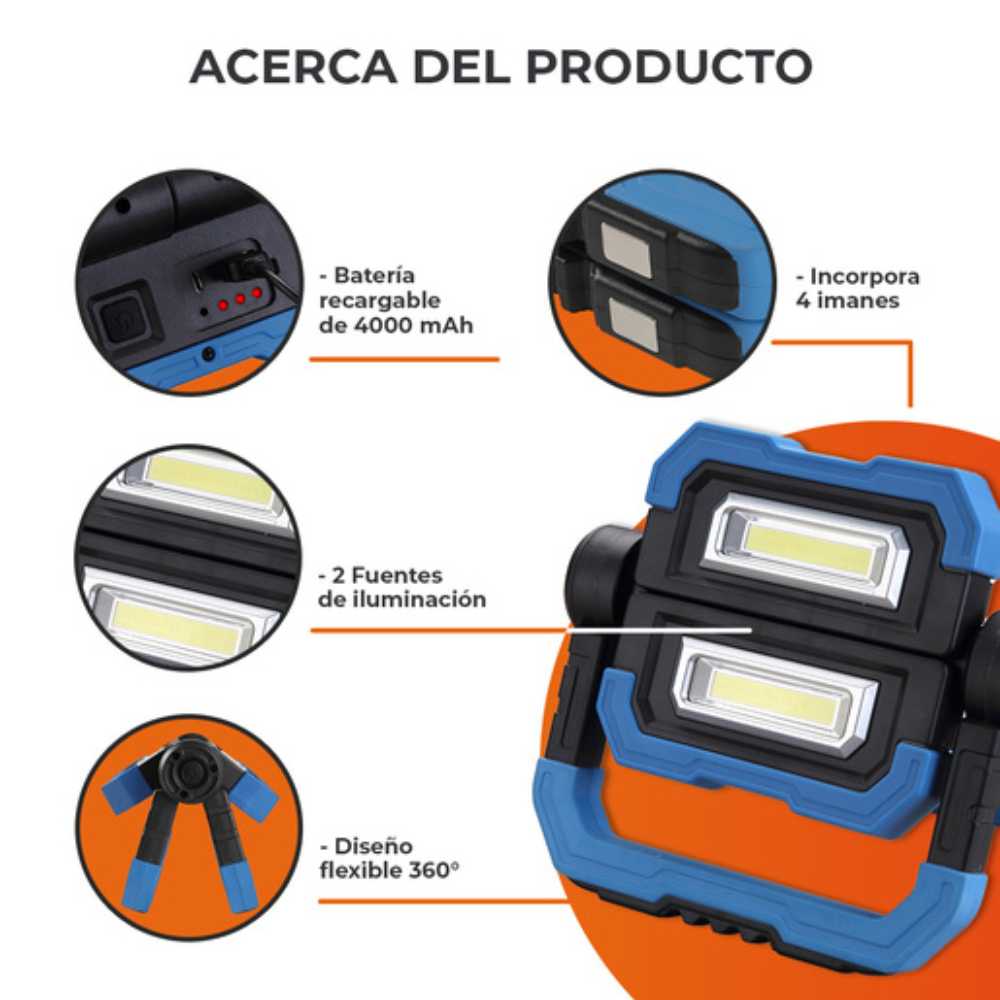 LAMPARA LED DE TRABAJO LED PORTATIL RECARGABLE 10W 6500K