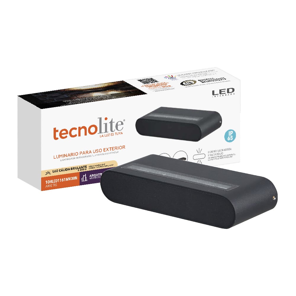 LUMINARIO EXT MURO ARIETIS LED 10W 30K NEGRO