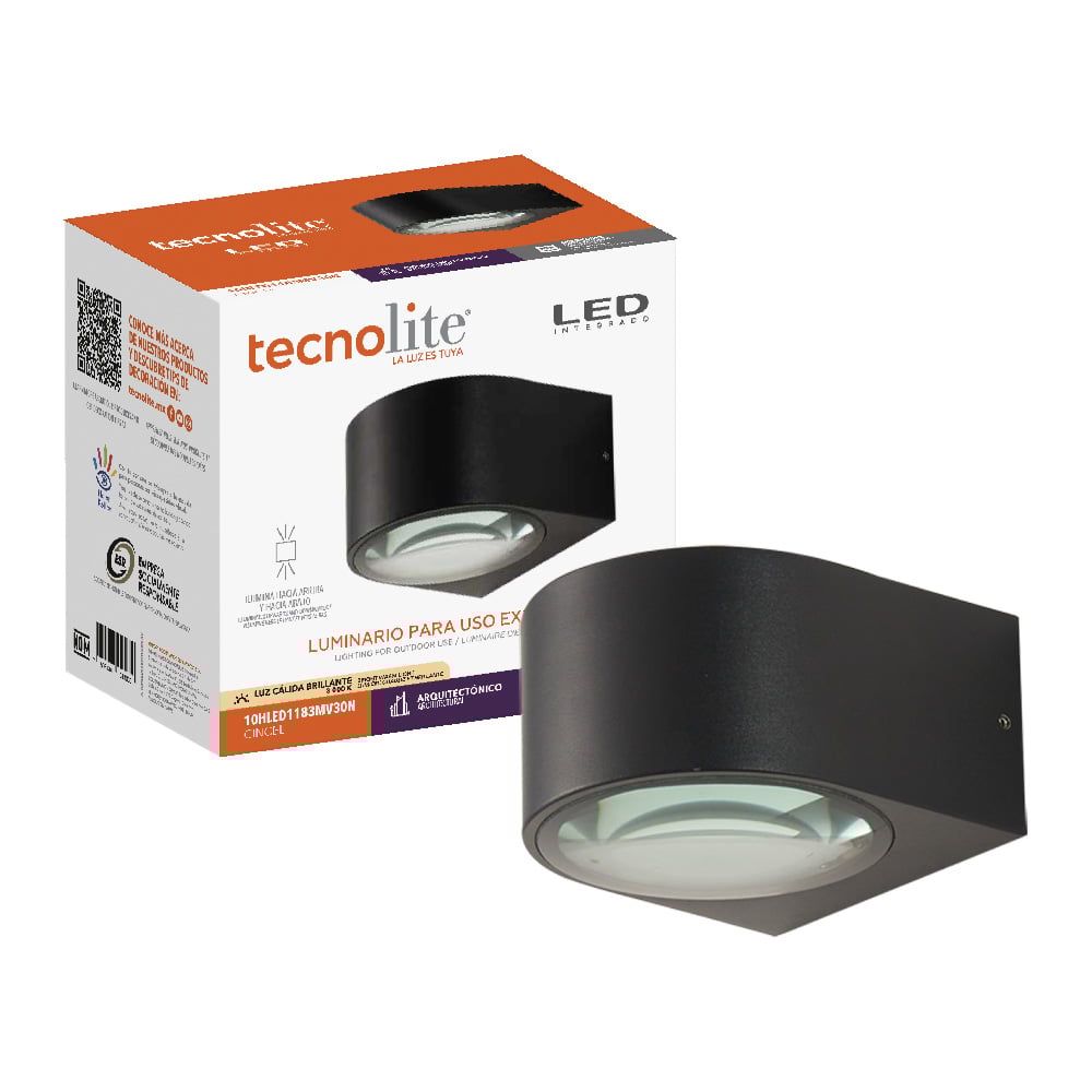 LUMINARIA EXT. SOBREPONER MURO 10W. LED 3000K LUZ DIRECTA/INDIRECTA NEGRO CINCEL TECNOLITE