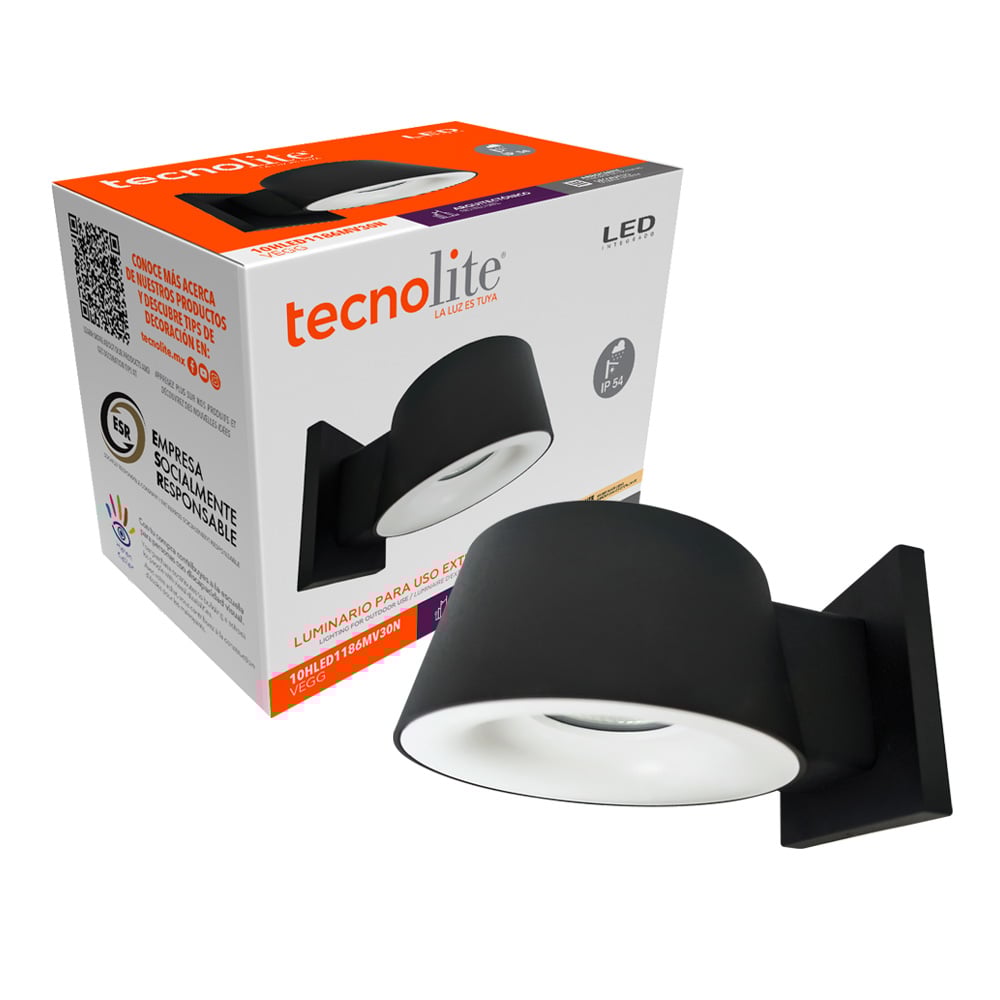 LUMINARIO EXT MURO LED VEGG 10W 30K NEGRO