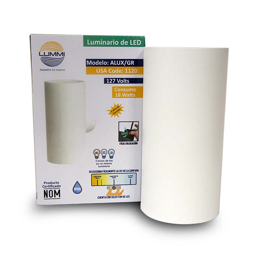 ARB LED 18W CILINDRICO BLANCO C/3 TONOS DE LUZ IP65 MUSTRI