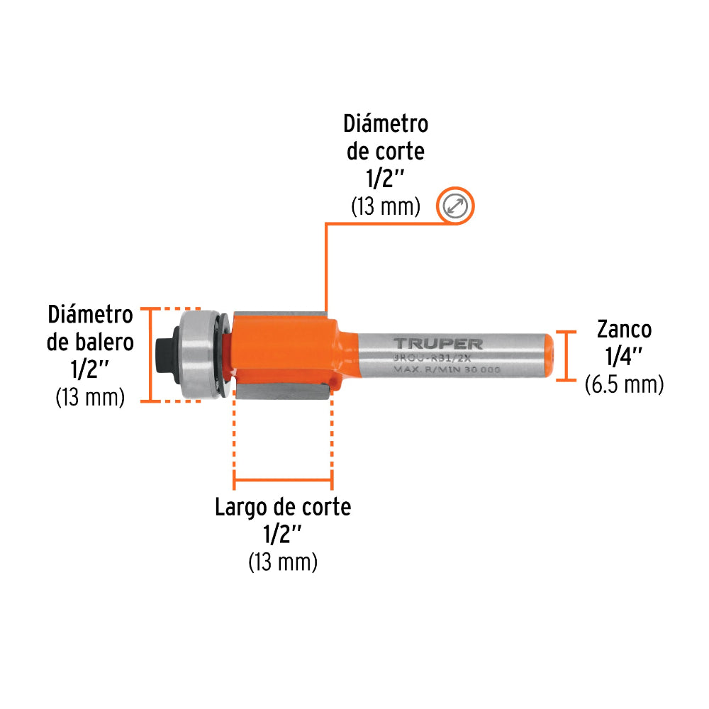 BROCA PARA ROUTER CORTE RECTO 1/2 CON BALERO MCA TRUPER