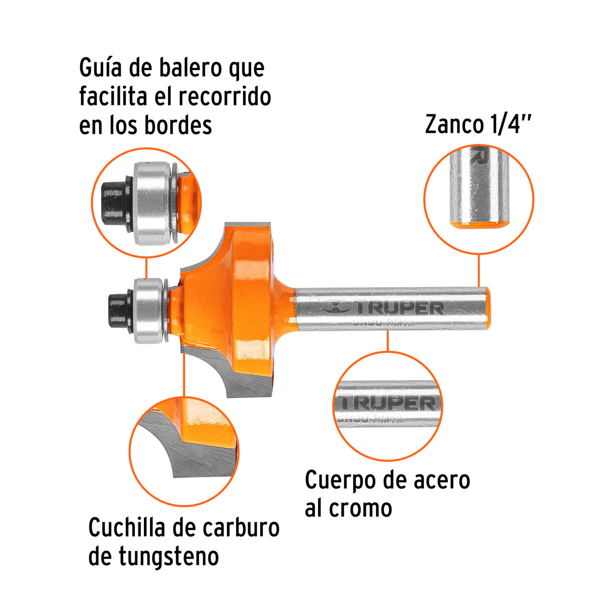 BROCA PARA ROUTER REDONDEADO CON MOLDURA 1" CON BALERO BROU-RM1X