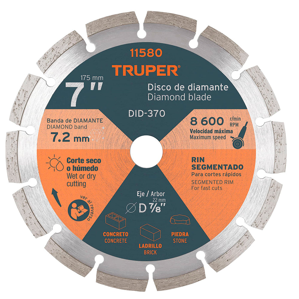 DISCO DE DIAMANTE RIN SEGMENTADO 7" MCA TRUPER CONSTRUCCION