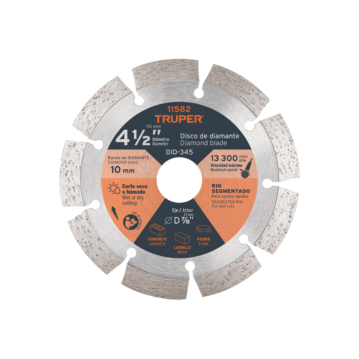 DISCO DE DIAMANTE RIN SEGMENTADO 4-1/2" MCA TRUPER CONSTRUCCION *** OFRECER AUS-1505 ***