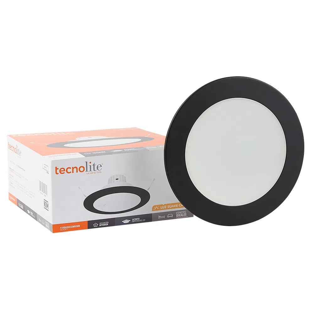 LÁMPARA DE INTERIOR EMPOTRABLE LED NOVA I NEGRO TECNOLITE NO ATENUABLE LED INTEGRADO 11W LUZ SUAVE CÁLIDA
