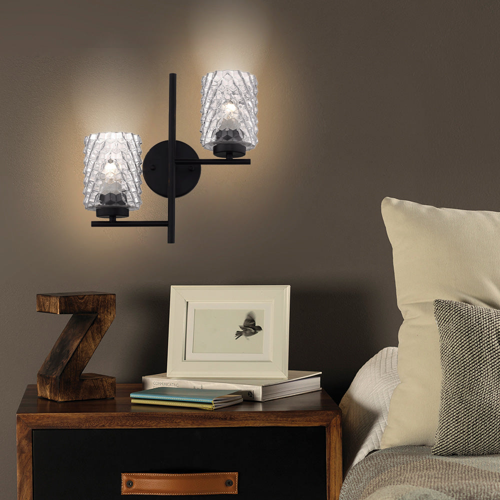 LUMINARIO SOBREPONER MURO INT. 17W/100-240V. E27 CRISTAL ALUM. NEGRO BERENICES II ***TECNOLITE HAE***