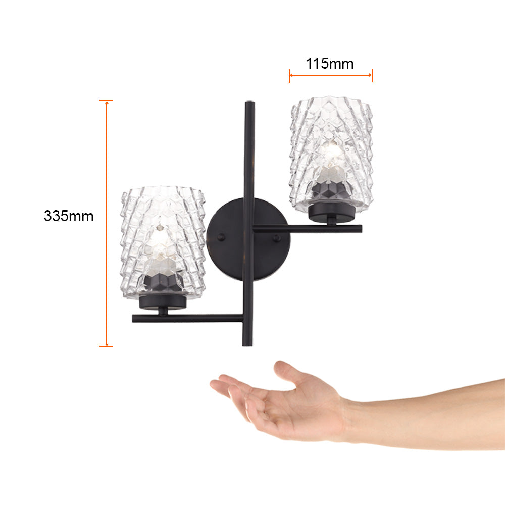 LUMINARIO SOBREPONER MURO INT. 17W/100-240V. E27 CRISTAL ALUM. NEGRO BERENICES II ***TECNOLITE HAE***