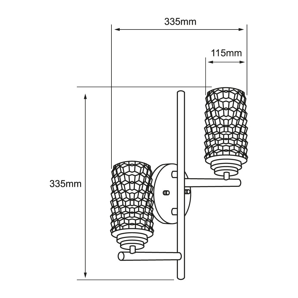 LUMINARIO SOBREPONER MURO INT. 17W/100-240V. E27 CRISTAL ALUM. NEGRO BERENICES II ***TECNOLITE HAE***