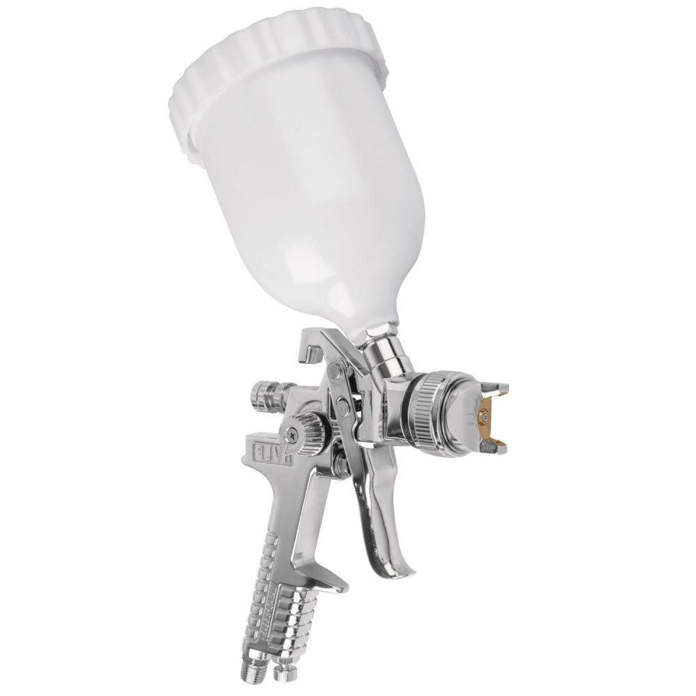 PISTOLA P/PINTAR GRAVEDAD HVLPVASO PLASTICO BOQUILLA 1.7MM MCA TRUPER