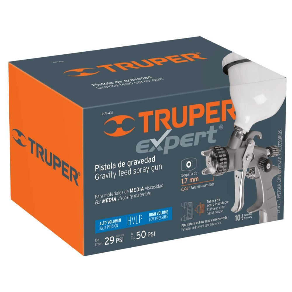 PISTOLA P/PINTAR GRAVEDAD HVLPVASO PLASTICO BOQUILLA 1.7MM MCA TRUPER