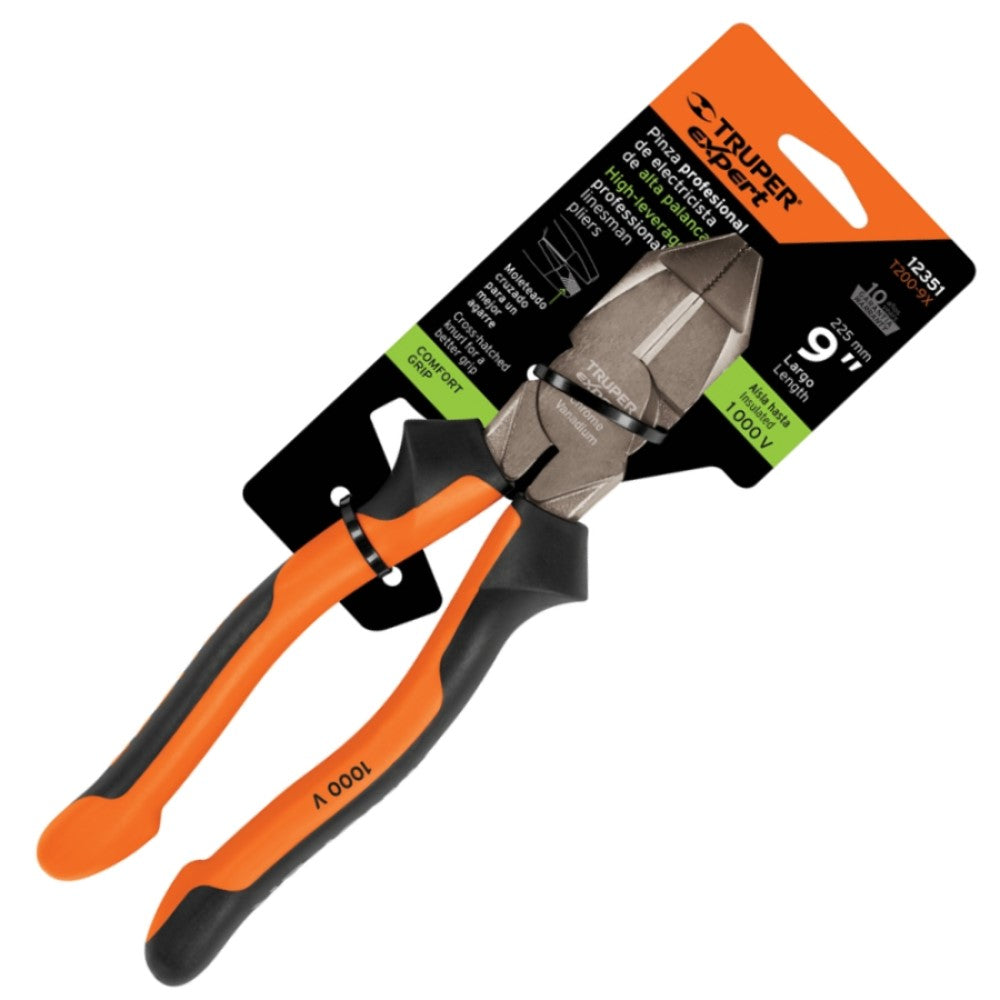 PINZA PARA ELECTRICISTA 9" CABEZA CUADRADA COMFORT GRIP TRUPER